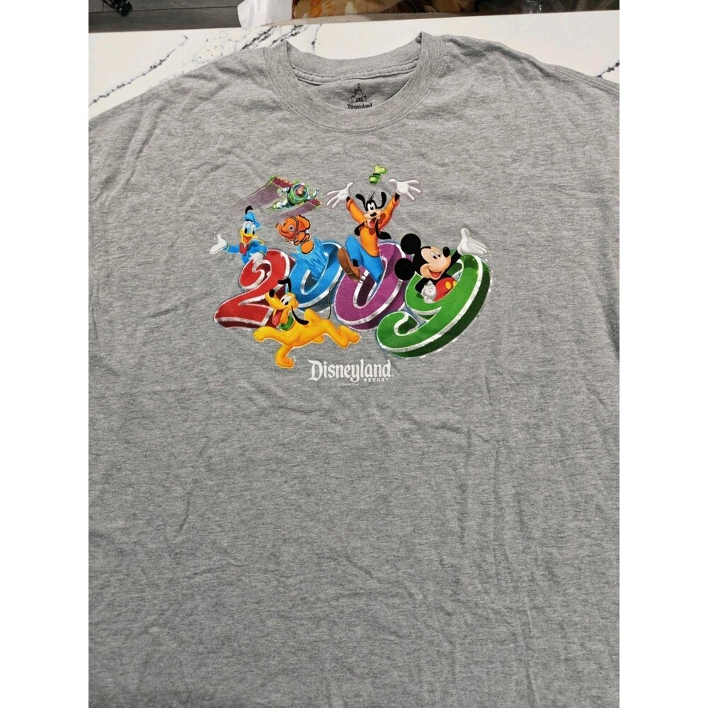 Vintage Disneyland Graphic T-shirt 2009 2XL Grey Mickey And Friends